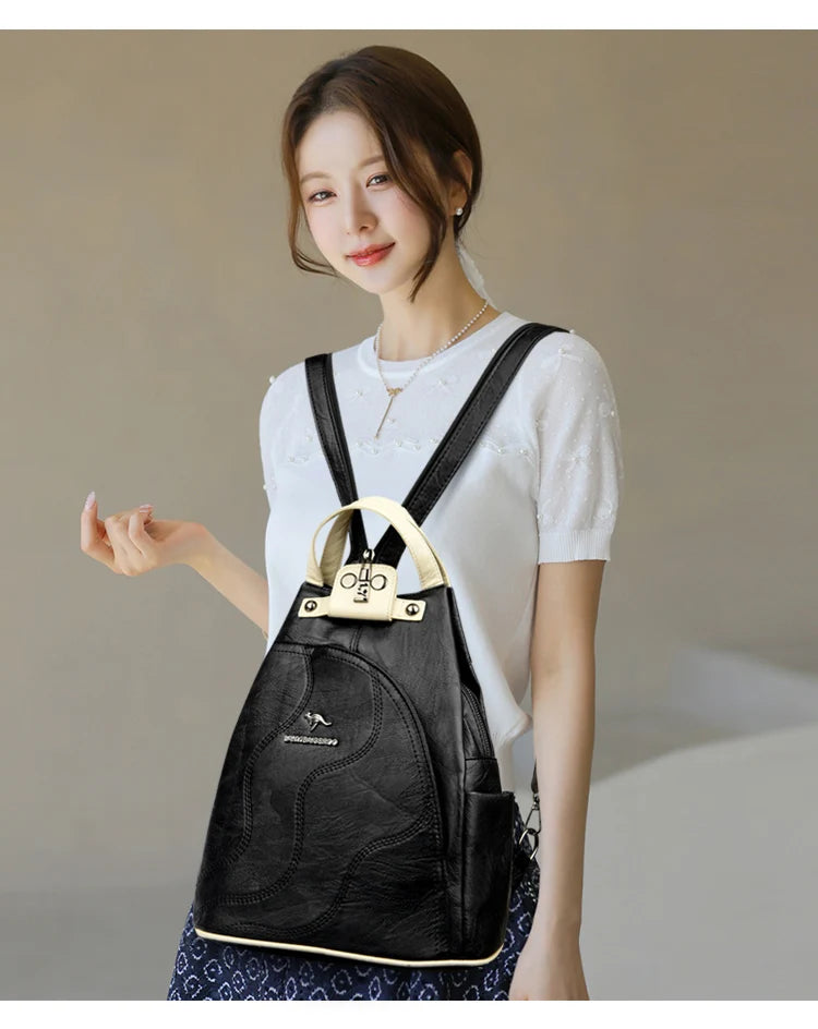 Zaini in pelle da donna Borsa da petto femminile con cerniera Zaino da viaggio Zaino da donna Mochilas Borse da scuola per ragazze adolescenti Sac A Dos