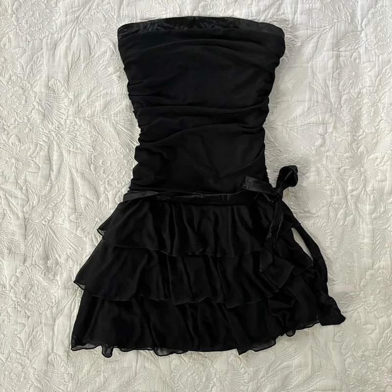 Y2k Harajuku Solido Bianco Vintage Senza Maniche Punk Gotico Abiti Estivi Slim 2000s Abito Corto In Pizzo Punk Sexy Vestito Delle Donne di Modo