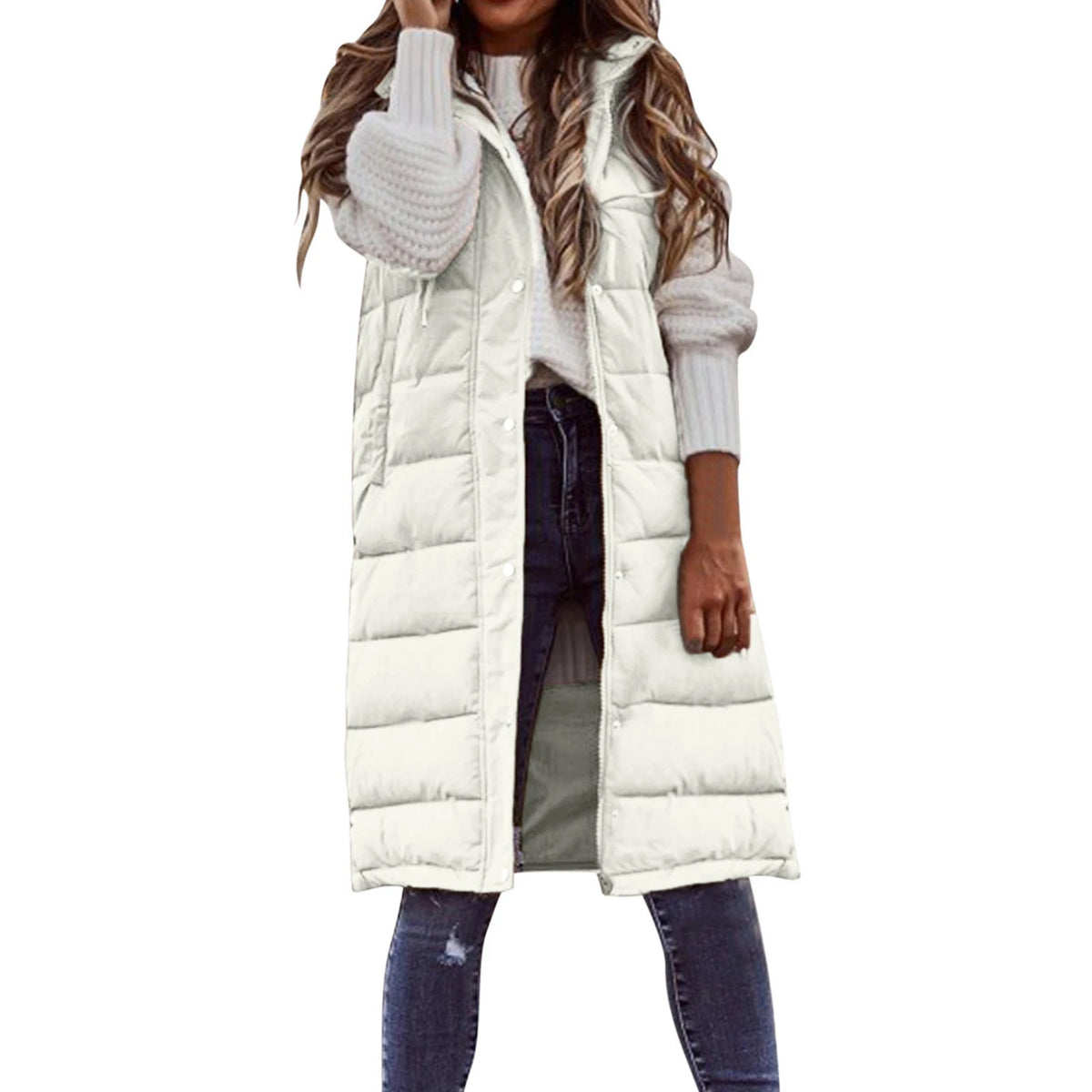 Gilet lungo da donna con cappuccio autunno inverno senza maniche in cotone caldo piumino gilet trapuntato piumino Outwear 2XL