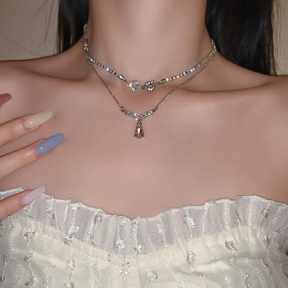 Collane con ciondolo a forma di cuore con ali d'angelo Colore argento 5A Cubic Zirconia Stile minimalista Catena clavicola Gioielli per donne e ragazze