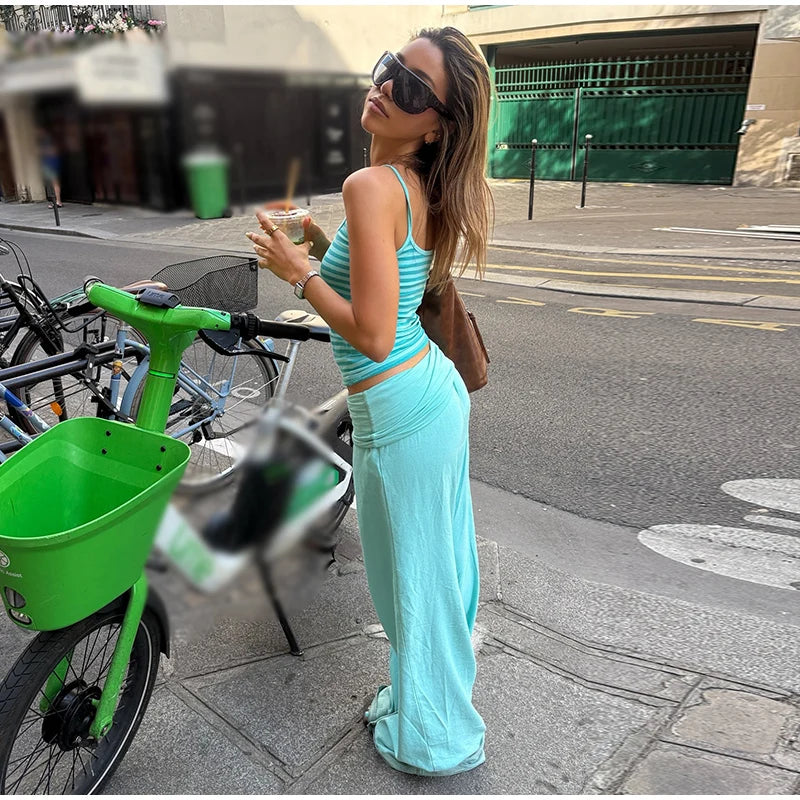 Pantaloni Lunghi a Gamba Larga con Vita Elastica per Donna, Tessuto Elasticizzato, Nuova Collezione 2026, Outfit Casual Estivo da Donna per Uso Quotidiano e Street Style