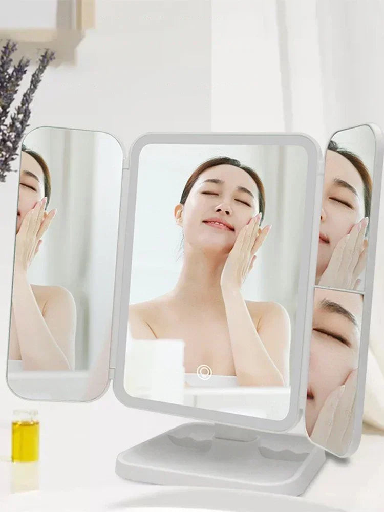 Specchio per trucco a tre ante Luci a LED Specchio per dormitorio La bellezza illumina la tua luce di riempimento con lo specchio per trucco complementare intelligente Tri