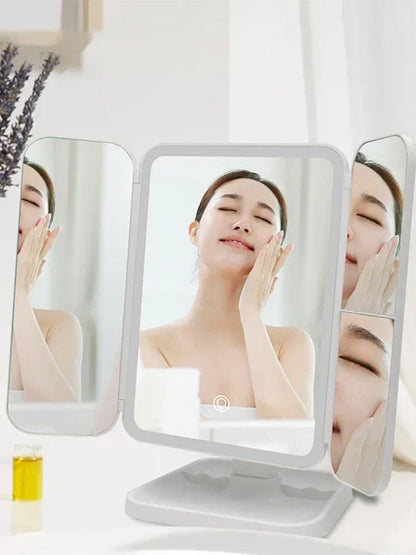 Specchio per trucco a tre ante Luci a LED Specchio per dormitorio La bellezza illumina la tua luce di riempimento con lo specchio per trucco complementare intelligente Tri