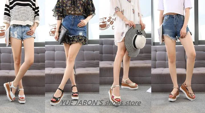 Genuine Leather Buckle Strap Sandals Breathable Sneakers Stars women summer rivets shoes Korean Style Platform Casual Shoes