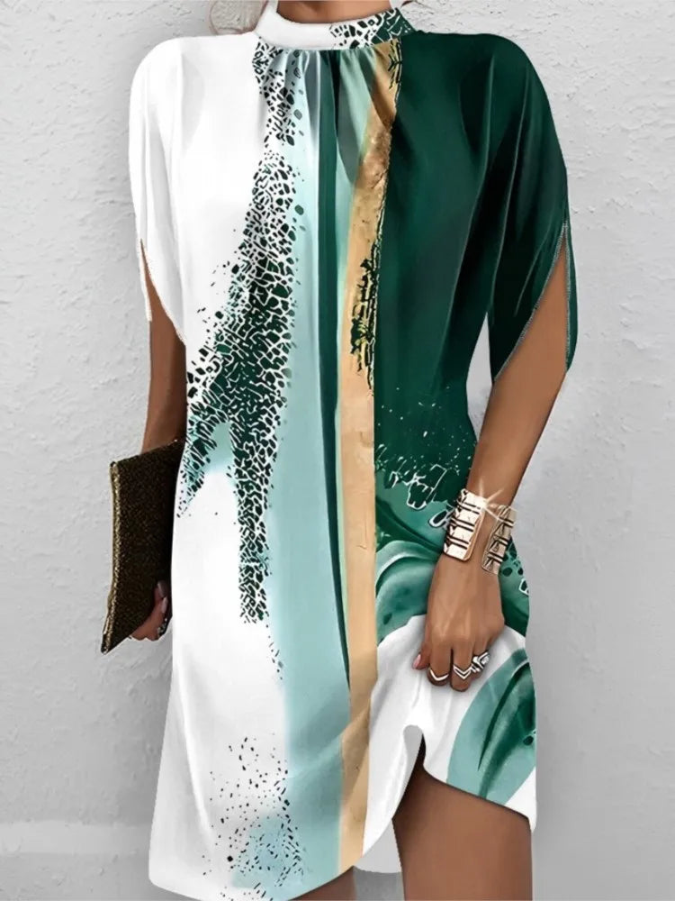 New Fashion Tie Dye Stampato Girocollo Casual Mini Abiti Per Le Donne 2023 Elegante Estate Manica A Pipistrello Abito Allentato Abiti Femminili