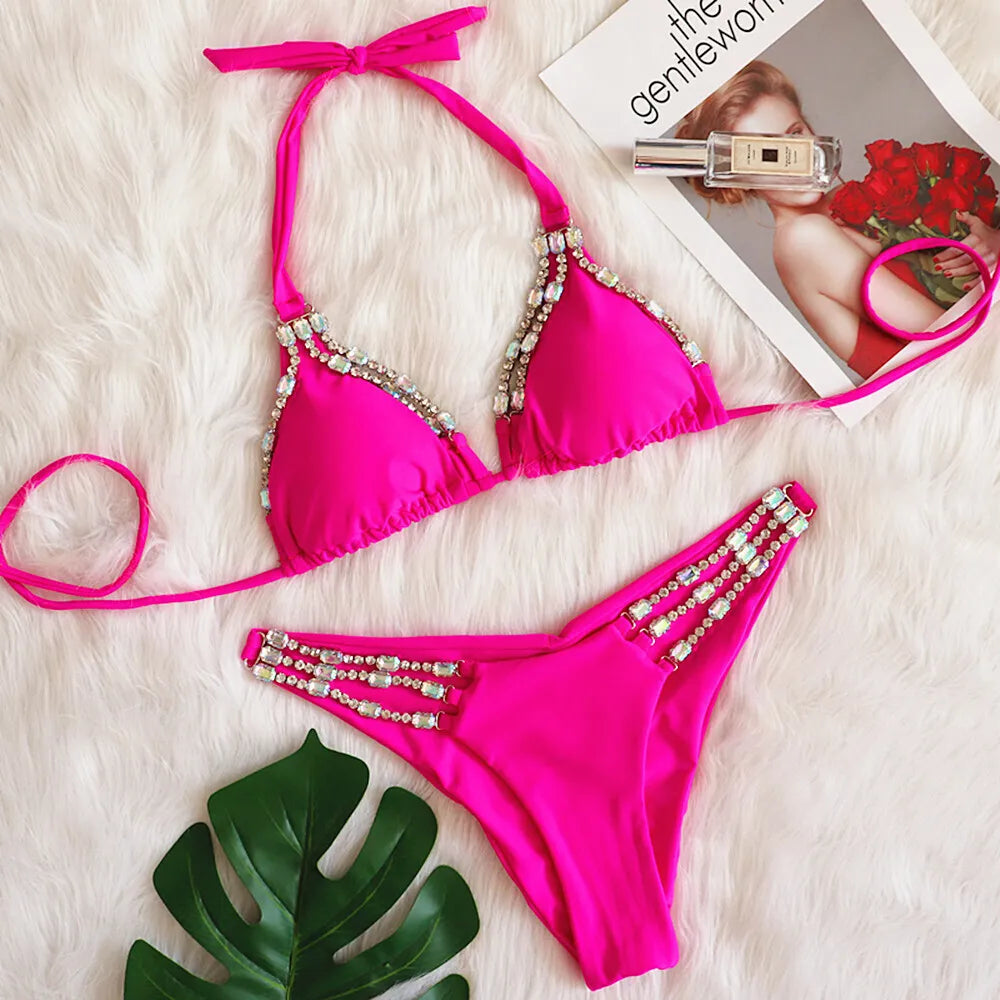 nuovo costume da bagno in due pezzi con strass 2026 cristallo di lusso perizoma Sexy perizoma Bikini Set costumi da bagno da donna costume da bagno Sexy da spiaggia
