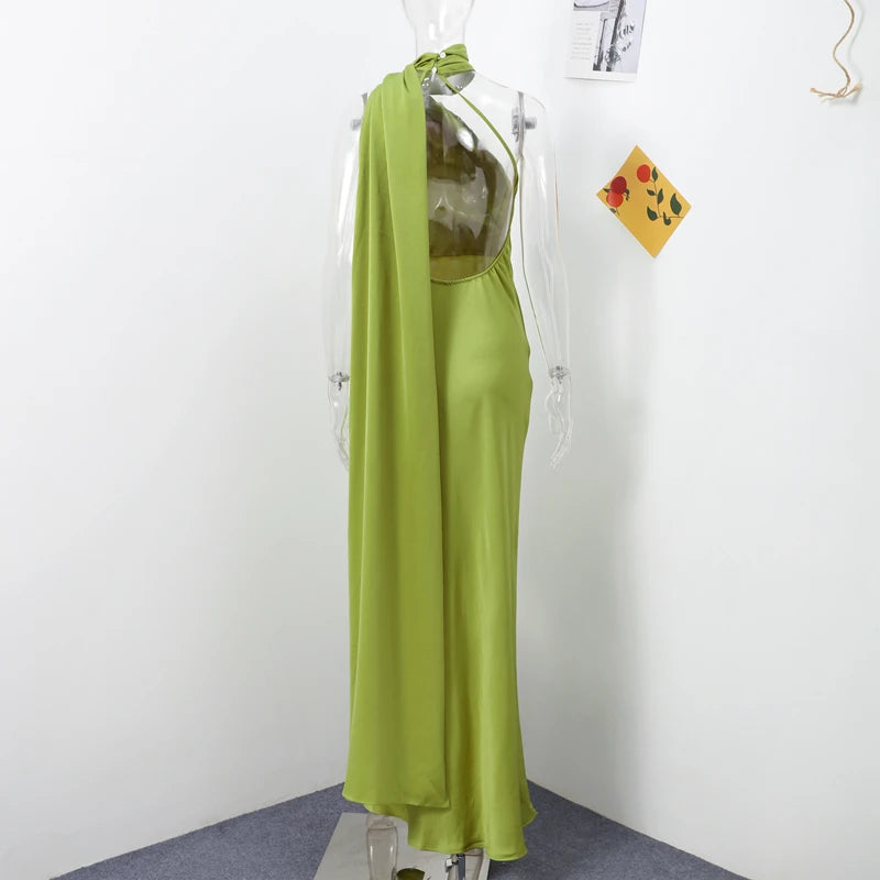 Abito Lungo Sexy Senza Maniche con Nastro, Elegante Vestito da Donna Slim in Raso con Schiena Scoperta e Lacci, Abito da Festa alla Moda 2026, Tinta Unita, per Vacanze, da Donna