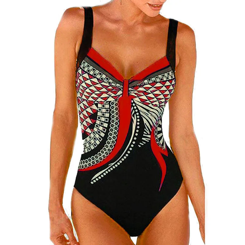 2024 Vintage Einteiliger Badeanzug Damen Bademode Bauchweg Monokini Sexy Bodysuit Print Badeanzug Weibliche Strandmode Übergröße