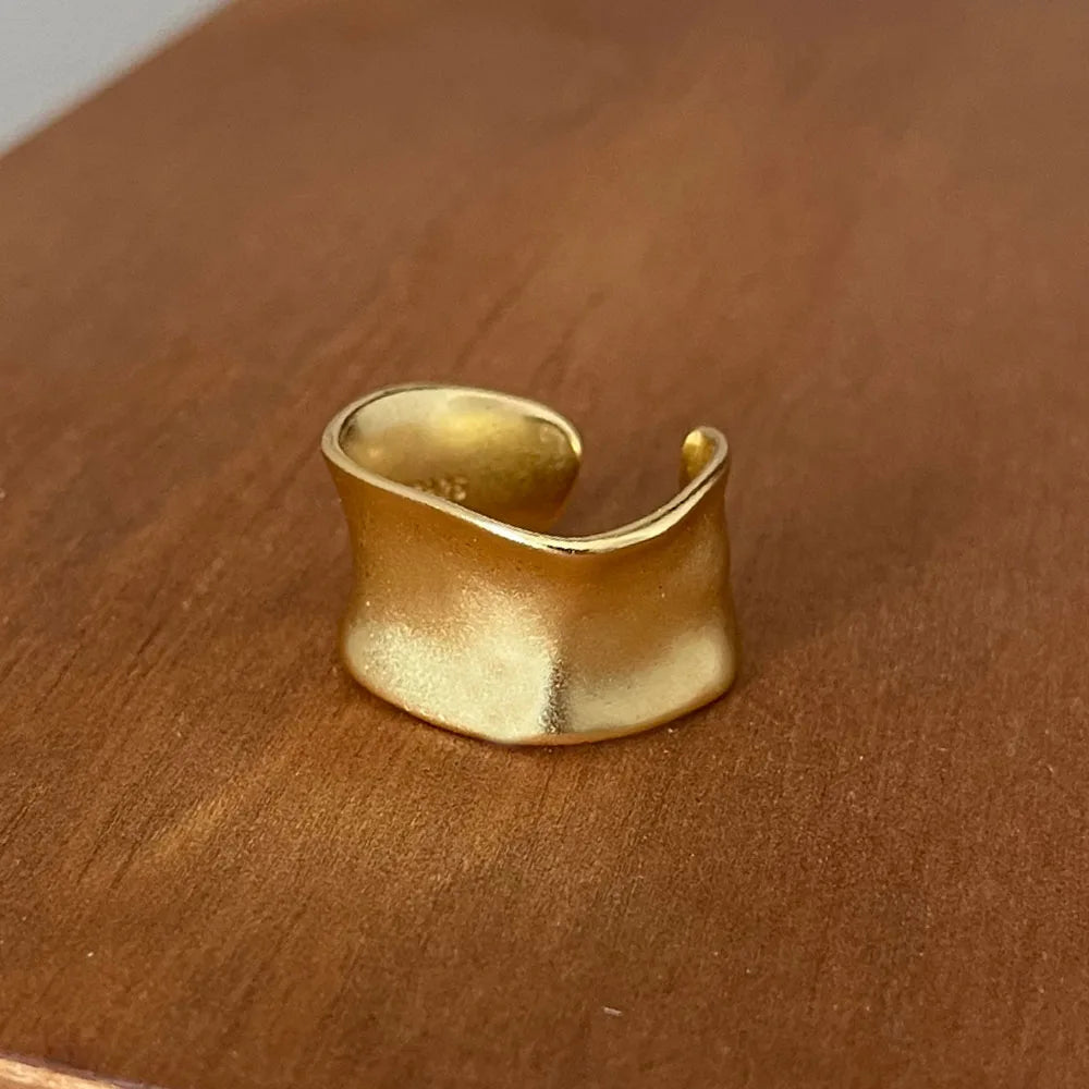 BF CLUB Anelli in Argento Sterling 925 da Donna, Anello Aperto Semplice Vintage Dorato Largo e Piatto, Anallergico, per Feste e Regali di Compleanno