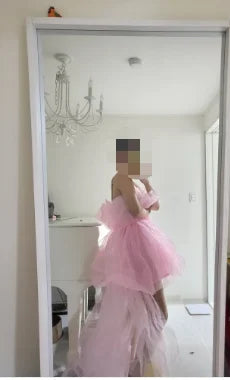 Elegante abito da cerimonia nuziale in tulle a rete per donna senza spalline con spalle scoperte abiti da sera a vita alta abiti da ballo per occasioni formali