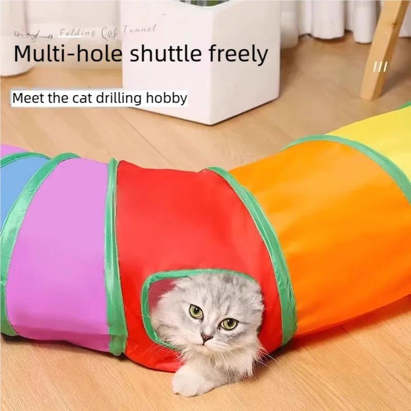 Tunnel per gatti Forniture per animali domestici Cat T Pass Tunnel da gioco Tunnel per gatti pieghevole Giocattolo per gatti Barile da trapano traspirante per carta forte per interni