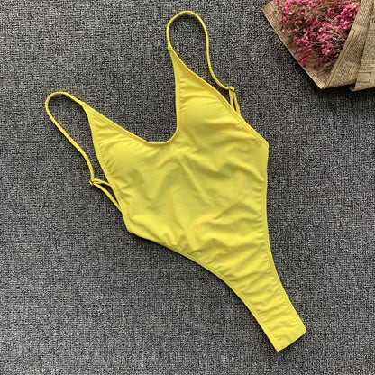 Sexy Einteiler Badeanzug Damen Monokini Rückenfrei V-Ausschnitt Push Up Gepolsterter Bikini Hoch geschnitten Brasilianische Bademode Strand Sonnenanzug
