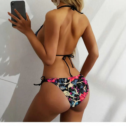 Sexy Floral Print Bikini Set Damen Bademode Zweiteiliger Strandanzug Triangel-Badeanzug Damen Schnür-Badeanzug Biquine Brasileiro