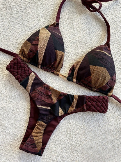 RUOTONSEPT Print Halter Mini Thong High Cut Bikini Female Swimsuit Women Swimwear Two-pieces Bikini set Bather Bathing Suit Swim
