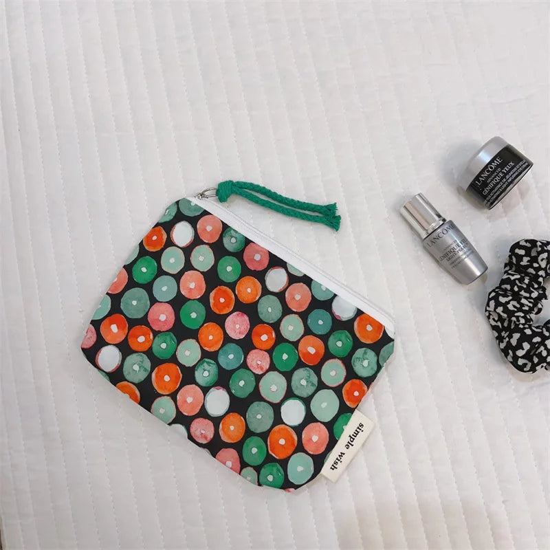Portamonete in cotone con stampa floreale fresca estiva Mini portaoggetti Borsa in stoffa piccola Borsa per cuffie Borsa per cosmetici da viaggio Borsa per trucco