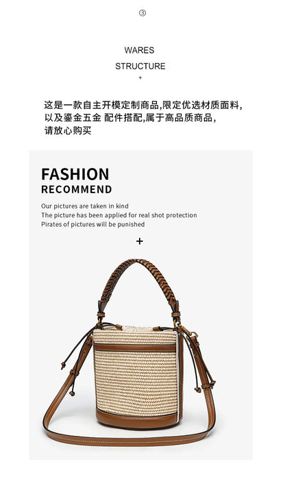 Borsa a secchiello in paglia di moda Borse da donna in tessuto Borse a tracolla con pannelli firmati Borse a tracolla piccole da spiaggia estive casual sac