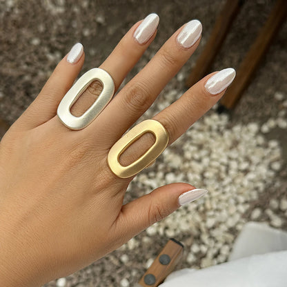 Anelli ovali geometrici grandi scavati esagerati per le donne Anelli opachi regolabili creativi per le dita Gioielli di dichiarazione di moda per ragazze