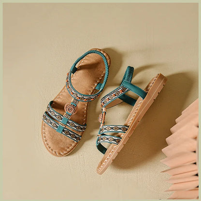 Elegante Damen-Sommersandale im Bohemian-Stil, rutschfest, bequem, für Alltag, Urlaub, flache Strandschuhe