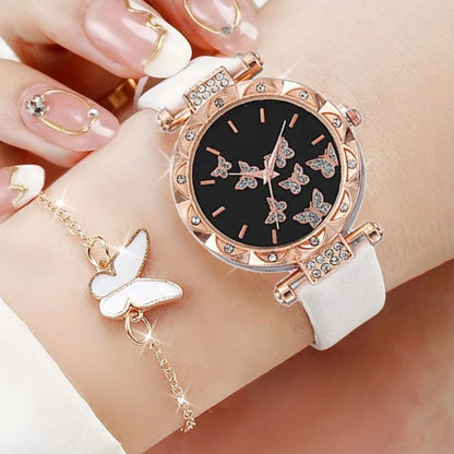 Set di gioielli a farfalla (senza scatola) orologi da donna anelli per orologi in pelle da donna collana orecchini bracciale regalo di nozze