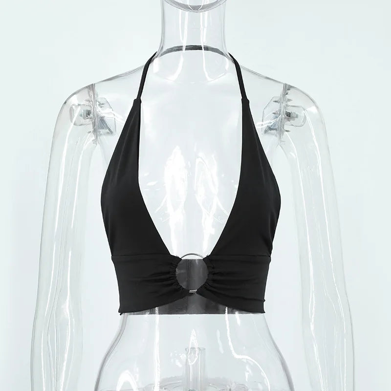 Summer Women Sexy Super-short Tank Tops Patchwork Camis Solid Hollow Out Tops Ladies Sleeveless Strapless V-neck Slim Top Vests