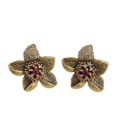 Fashion Jewelry Vintage Temperament High Quality Glass Flower Earrings For Women Female Party Wedding Gift Hot Sale