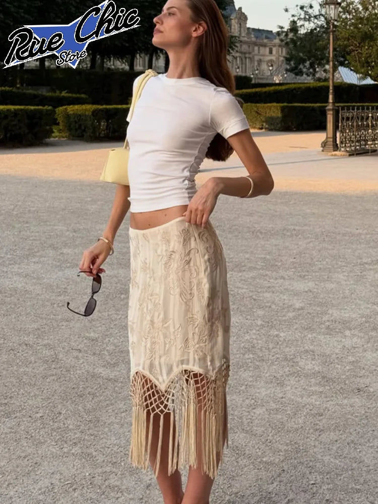 Gonna Bodycon Donna con Frange Color Pesca, Gonna Midi Sexy a V con Frange Dorate, Vestibilità Slim, Nuova Collezione Estate 2026 per Vacanze al Mare