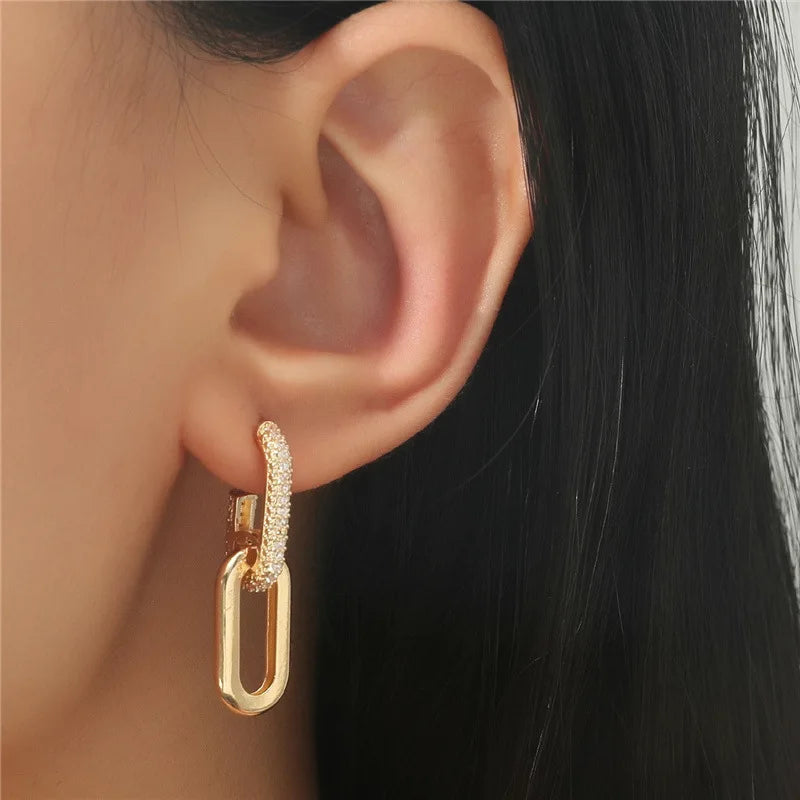 Orecchini pendenti con design retrò a doppio anello Orecchini rotondi geometrici color oro argento per donne Ragazze Punk Hip Hop Gioielli di moda G
