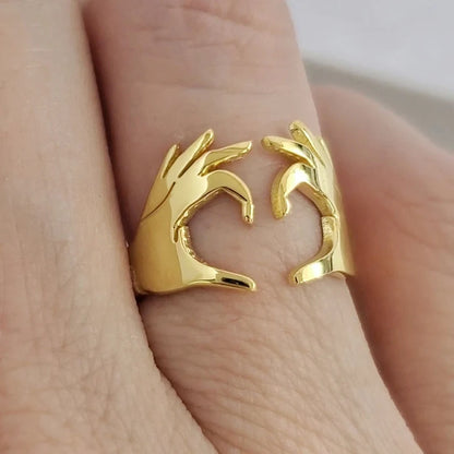 Huitan Double Hand Heart Love Coppia Anelli Anelli di apertura regolabili alla moda per donne/uomini Hug Hands Design Gioielli alla moda