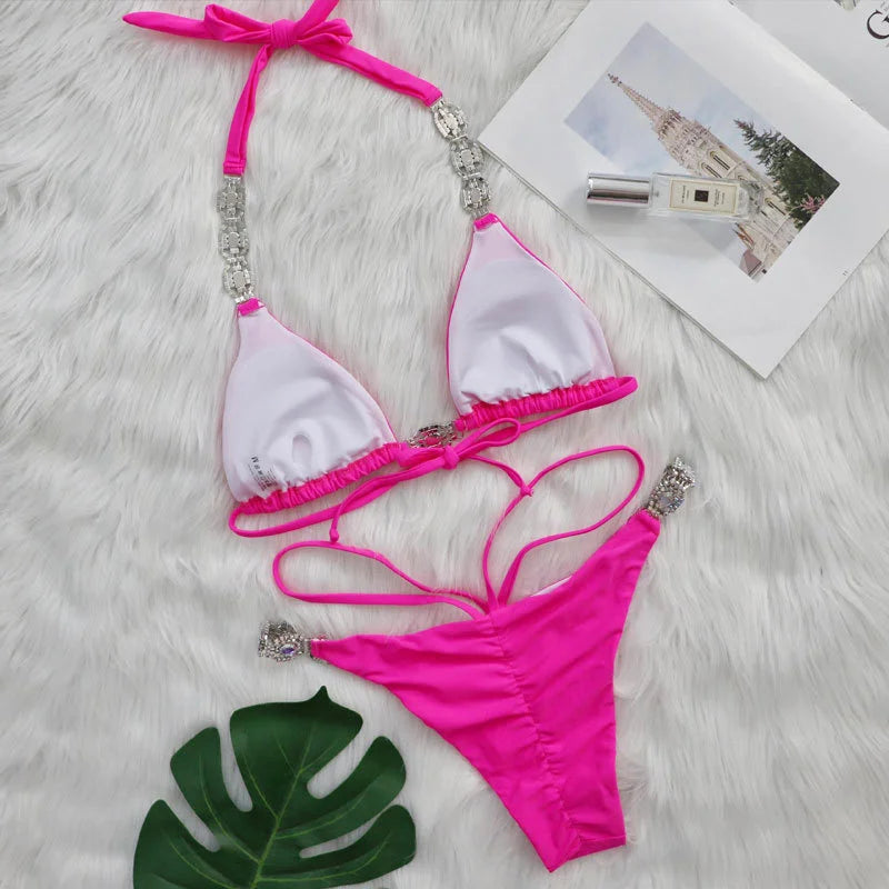 nuovo costume da bagno in due pezzi con strass 2026 cristallo di lusso perizoma Sexy perizoma Bikini Set costumi da bagno da donna costume da bagno Sexy da spiaggia