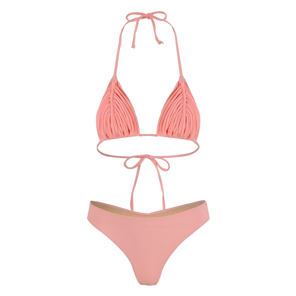 2025 Nuovo Fasciatura Strisce Bikini Brasiliano Costumi da Bagno Costume da Bagno da Donna Due Pezzi Set Femminile Sexy Lace up Mujer Beachwear Estate