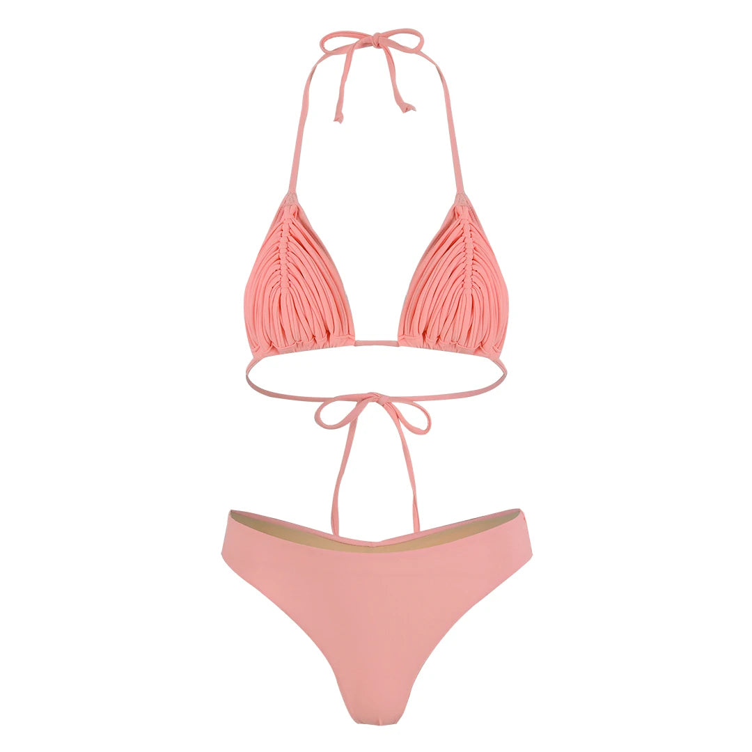 2025 Nuovo Fasciatura Strisce Bikini Brasiliano Costumi da Bagno Costume da Bagno da Donna Due Pezzi Set Femminile Sexy Lace up Mujer Beachwear Estate