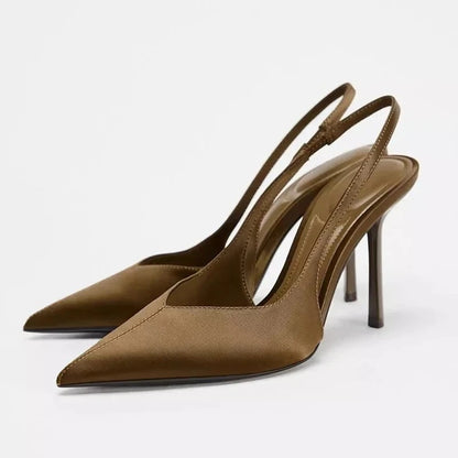 2025 Nuovi sandali con tacco estivi Elegante cinturino posteriore Designer Décolleté da donna Sexy punta a punta Tacchi alti Scarpe eleganti da banchetto di moda