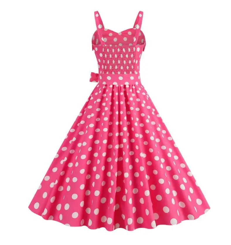 Abito estivo da donna Abito sexy con bretelle scozzese rosa retrò Abiti da festa di Natale Abito femme a vita alta