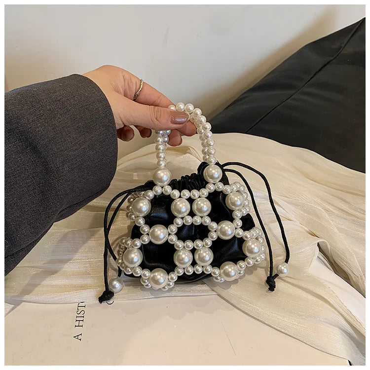 2024 estate piccole borse a tracolla per le donne Fine Fashion Hollow Pearl Beaded Weave Mini borse Trendy Party Prom frizioni borse
