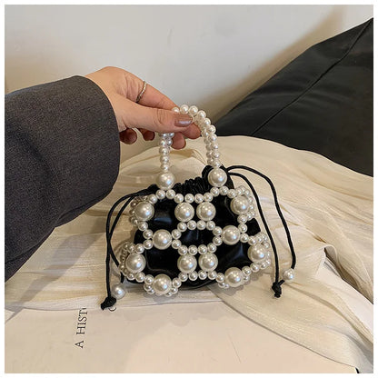 2024 estate piccole borse a tracolla per le donne Fine Fashion Hollow Pearl Beaded Weave Mini borse Trendy Party Prom frizioni borse