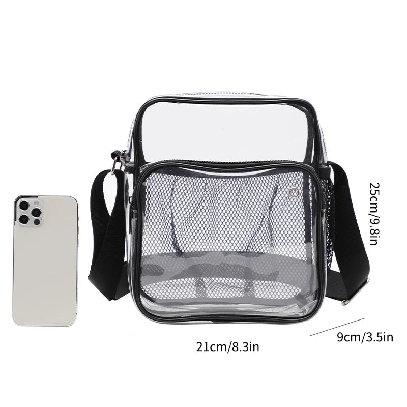 TINYAT Borse da donna in PVC trasparente impermeabile con cinturino in rete leggera Metti per cuffie perse Jack Ombrello per cellulare iPad da 9,7 pollici