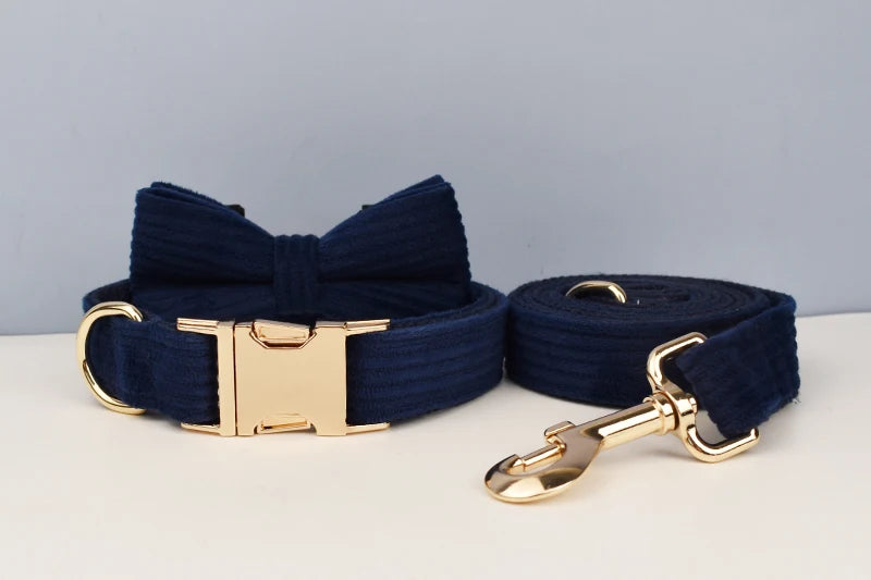 Set di collare e guinzaglio per cani in velluto a coste blu violaceo, con targhetta personalizzata incisa, accessori per animali domestici, guinzaglio per cani in velluto a coste17