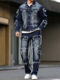 Abito in denim primaverile e autunnale da uomo, design multitasche, stile pantaloni larghi e dritti