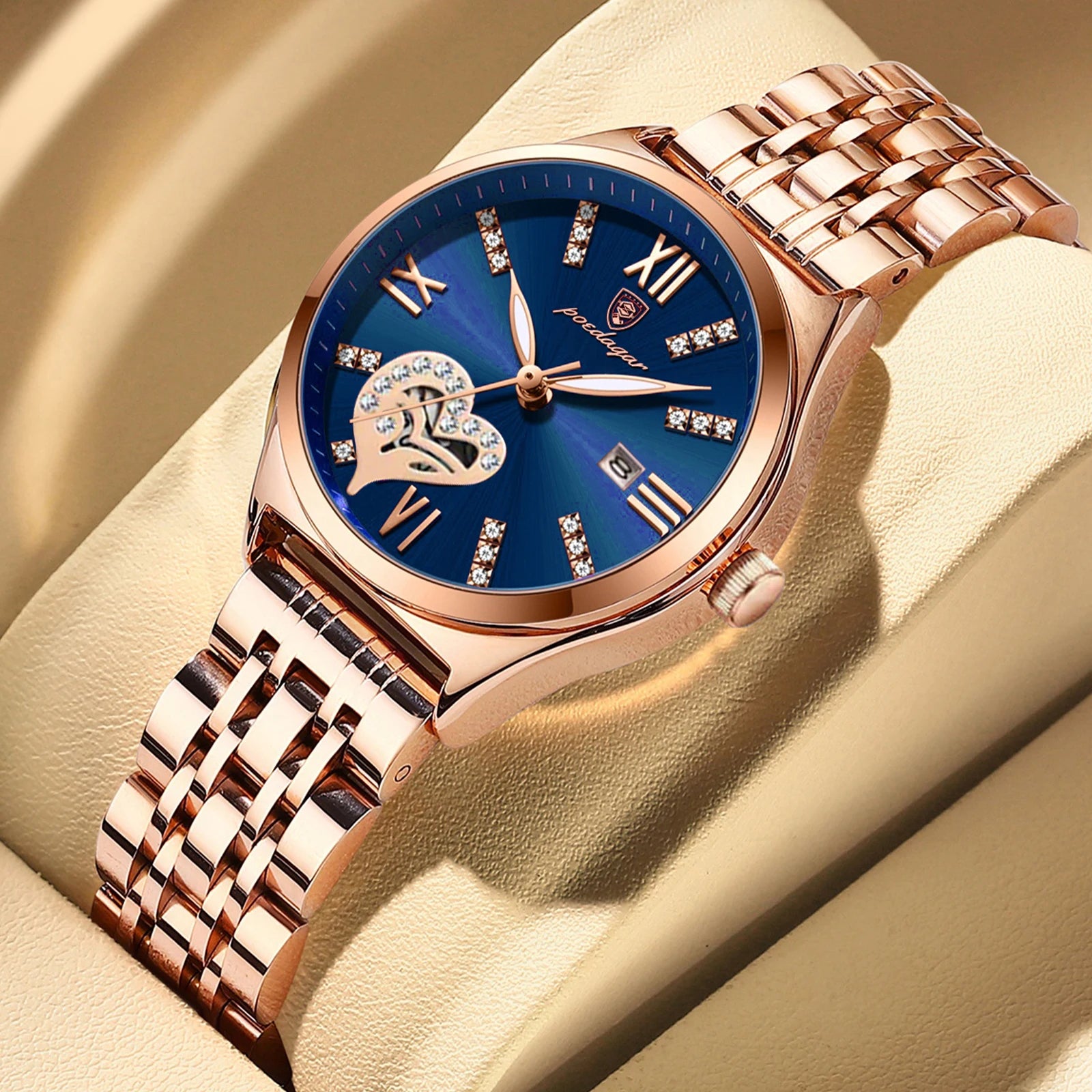 Orologi di lusso POEDAGAR per donna, impermeabili, luminosi, con datario, in acciaio inossidabile, casual, orologio da polso al quarzo da donna.