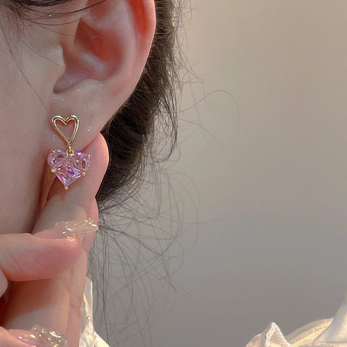 3 pezzi alla moda Y2k a forma di cuore zircone orecchini pendenti in cristallo rosa collane set per le donne cuore elegante squisito gioielli da festa