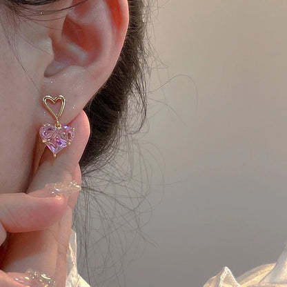 3 pezzi alla moda Y2k a forma di cuore zircone orecchini pendenti in cristallo rosa collane set per le donne cuore elegante squisito gioielli da festa