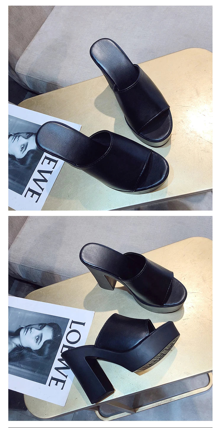 Aphixta 2025 Estate 7 centimetri Tacchi Grossi Presentazioni Aziende Produttrici Giochi Donne Ciabatte Design Bianco Pantofole Della Piattaforma Sandalo Fresco Peep Toe Scarpe Femminili