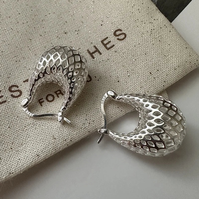 Orecchini vintage in argento sterling 925 per le donne Alla moda semplice grande web orecchino gioielli Prevenire l'allergia Accessori per feste