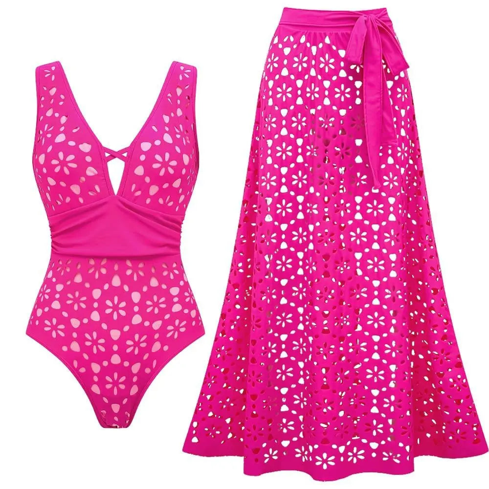 2Pcs Printed Swimsuit Women Sexy Swimwear New Bikini With Long Skirt Female Biquini Push Up Swim Suit Bodysuit Beachwear CoverUp