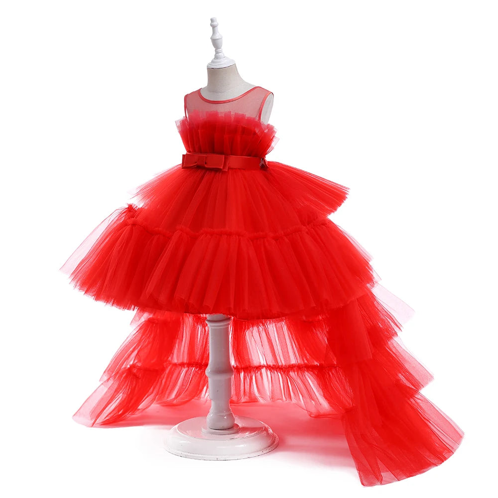 Robes d'été pour bébés filles, demoiselles d'honneur, baptême, tulle, traîne, robe de princesse de mariage, anniversaire, robe de première communion pour filles, avec nœud.