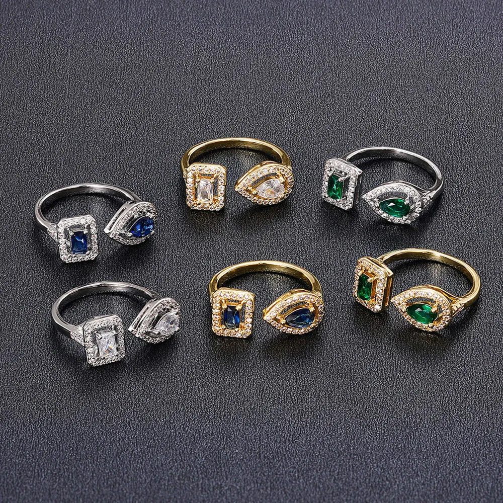 Huitan Anelli di apertura del polsino a forma geometrica per le donne Colore argento/Colore oro Nobile anello con zirconi cubici Accessorio Gioielli di moda