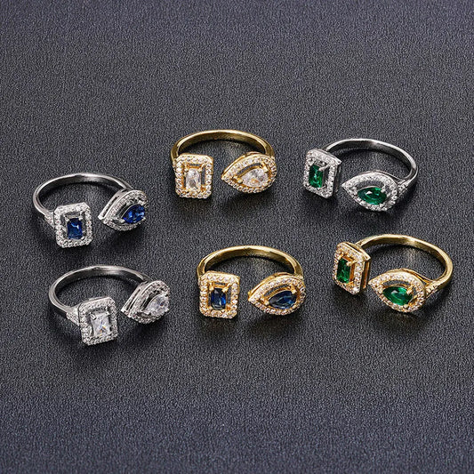 Huitan Anelli di apertura del polsino a forma geometrica per le donne Colore argento/Colore oro Nobile anello con zirconi cubici Accessorio Gioielli di moda
