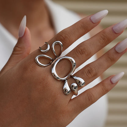 Ensemble de bagues occidentales pour femmes, rondes, ajourées, à la mode, haute joaillerie, réglables, cadeau de vacances, plaqué or 18 carats