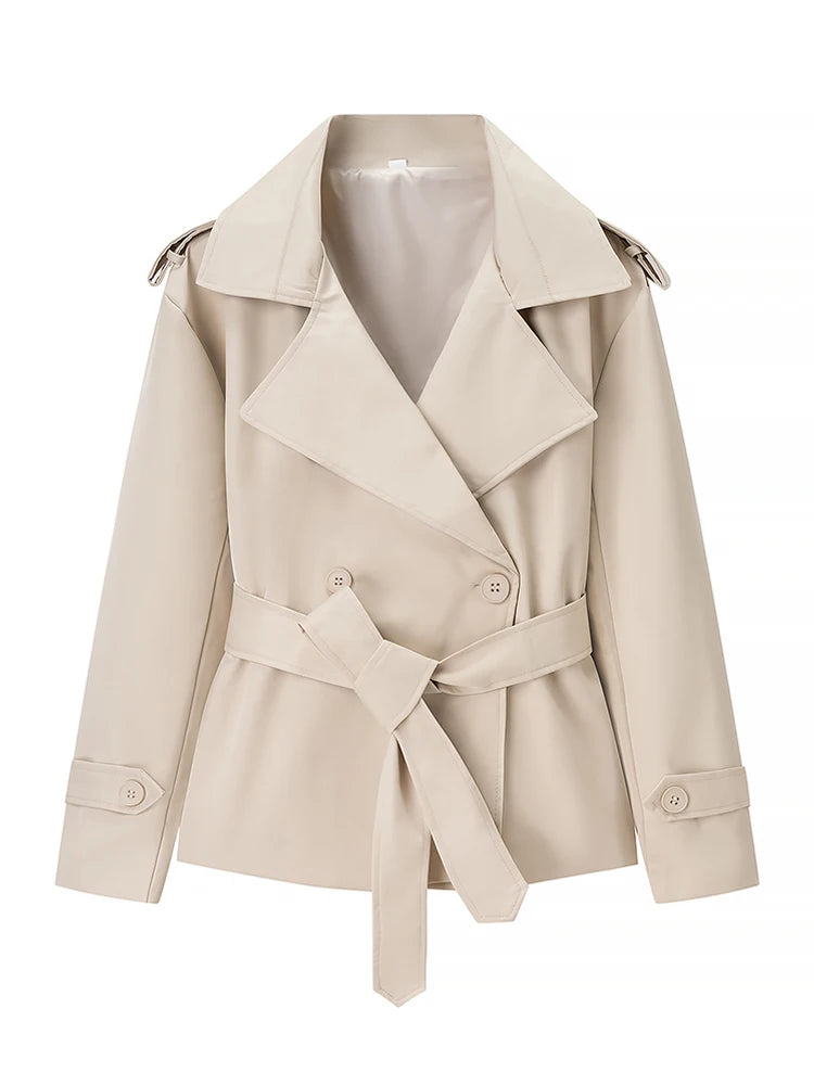 Trench lungo con lacci solido Moda donna Manica intera Risvolto monopetto Capispalla allentato Lady Autunno Cappotto Highstreet quotidiano