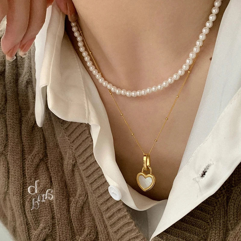 Collana vintage con ciondolo a forma di cuore a doppia faccia per donna, ragazza, catena clavicola, girocollo, nuova moda, gioielli alla moda, regalo per feste